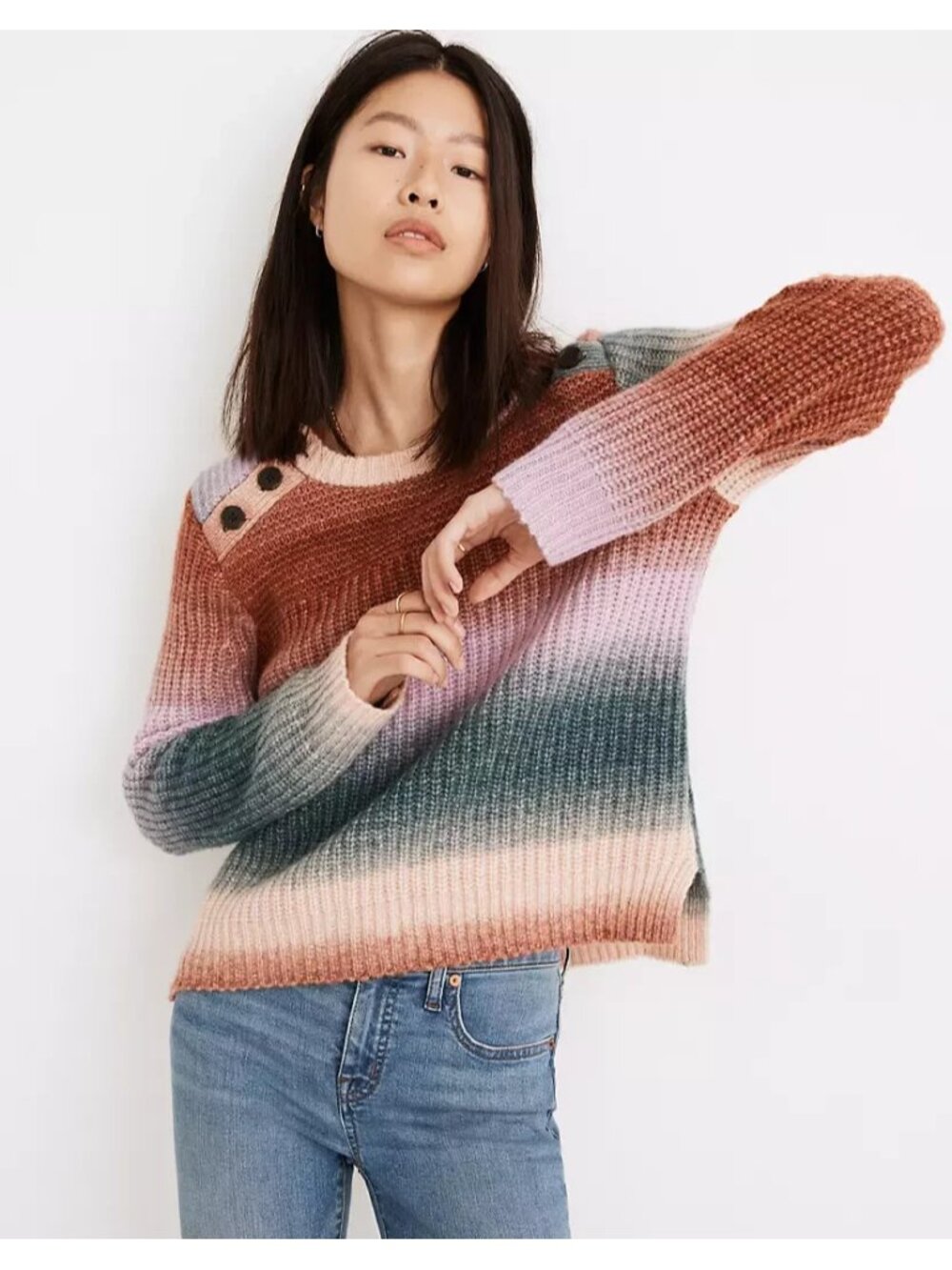 Madewell Space-Dyed Button-Shoulder Pullover Sweater Medium Alpaca